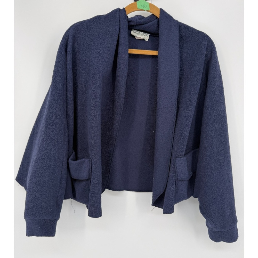 The‎ Vermont Country Store Snuggler Navy Fleece Wrap Cardigan Jacket Pockets USA